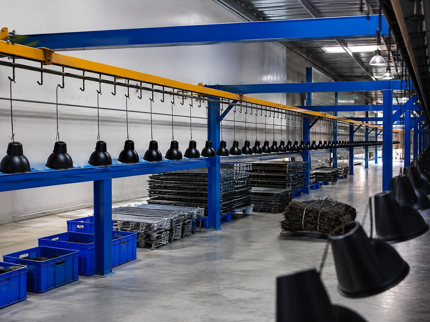 Lighting components moving through the production line