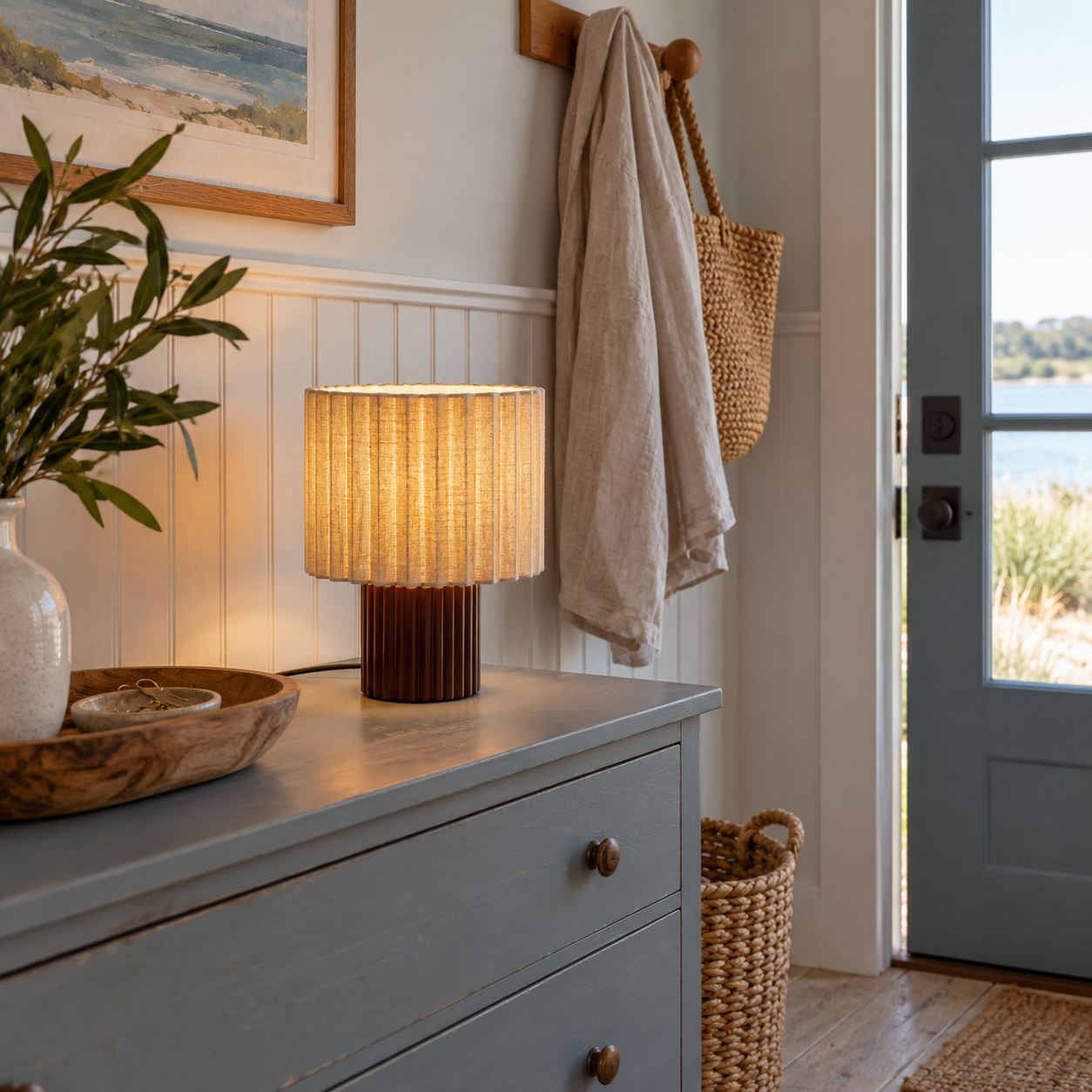 Elegant table lamp brightening an inviting entryway.